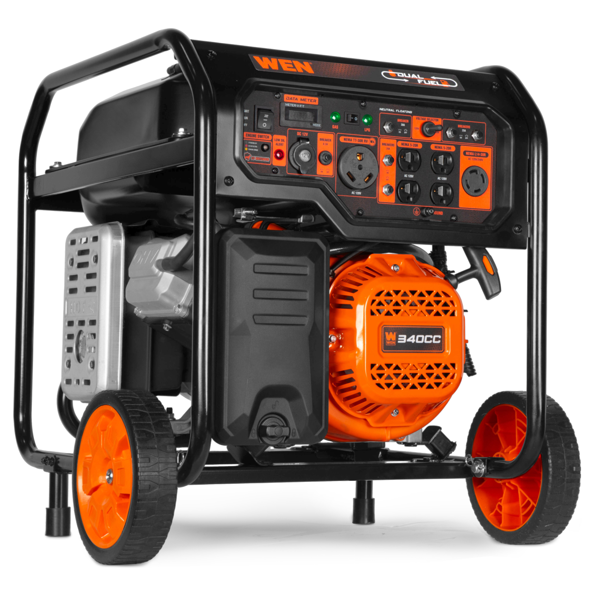 WEN Dual Fuel Generator - 8000W Surge, 6500W Rated, Electric Start, CO Sensor, 120V/240V, Model# DF8000X